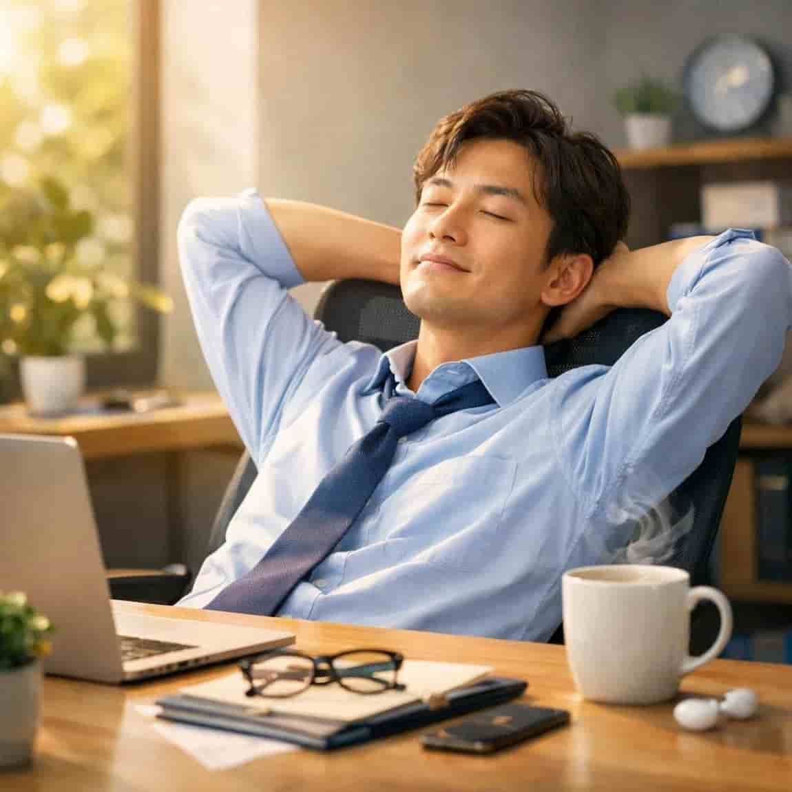 Salarié détendu au travail après une pause bien-être en entreprise