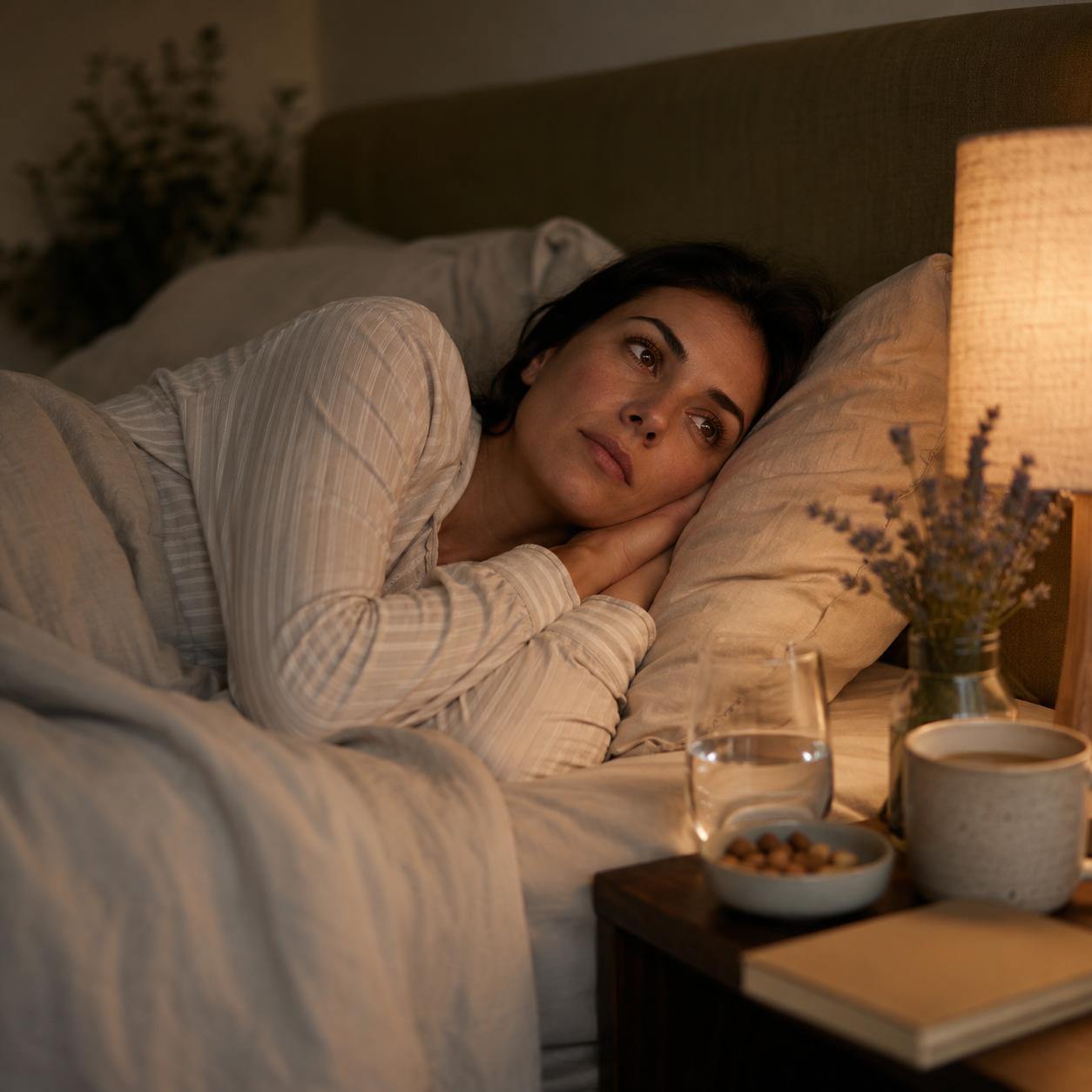 Femme éveillée dans son lit pendant la nuit